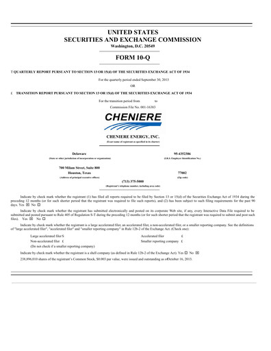 Thumbnail Cheniere Energy
 Quarterly Report 2013-q3