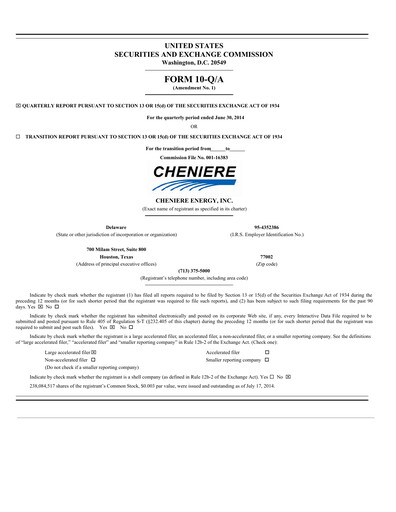 Thumbnail Cheniere Energy
 Quarterly Report 2014-q2