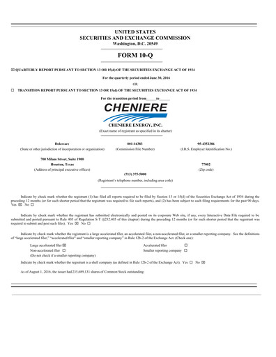 Thumbnail Cheniere Energy
 Quarterly Report 2016-q2