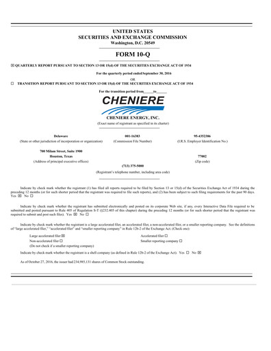 Thumbnail Cheniere Energy
 Quarterly Report 2016-q3