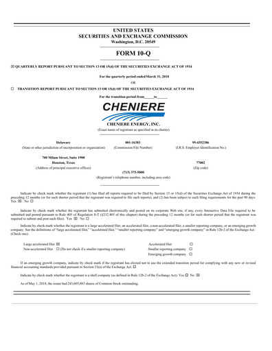 Thumbnail Cheniere Energy
 Quarterly Report 2018-q1