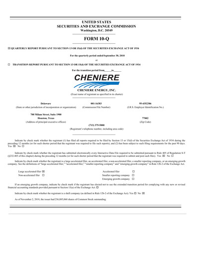 Thumbnail Cheniere Energy
 Quarterly Report 2018-q3