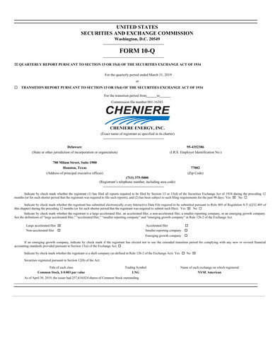 Thumbnail Cheniere Energy
 Quarterly Report 2019-q1