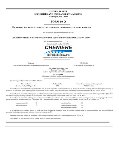 Thumbnail Cheniere Energy
 Quarterly Report 2019-q3