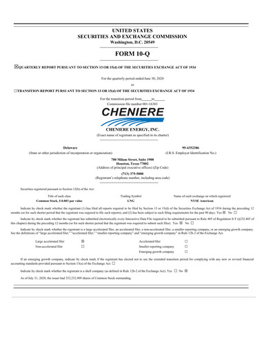 Thumbnail Cheniere Energy
 Quarterly Report 2020-q2