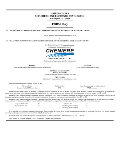 Thumbnail Cheniere Energy
 Quarterly Report 2020-q3