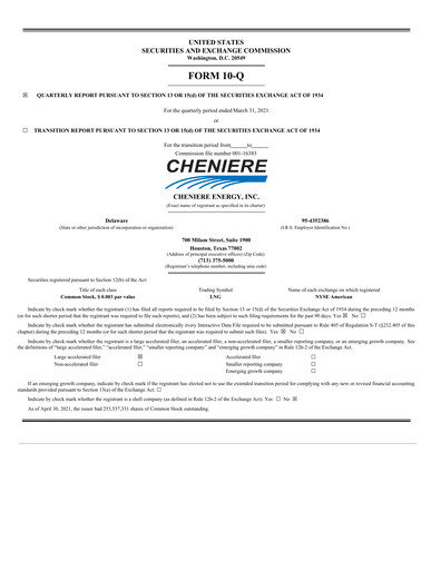 Thumbnail Cheniere Energy
 Quarterly Report 2021-q1