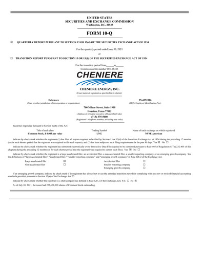 Thumbnail Cheniere Energy
 Quarterly Report 2021-q2