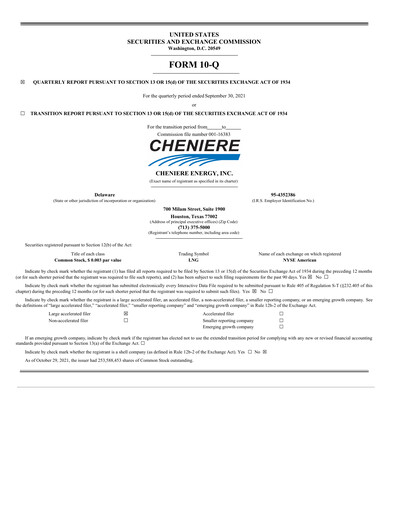 Thumbnail Cheniere Energy
 Quarterly Report 2021-q3