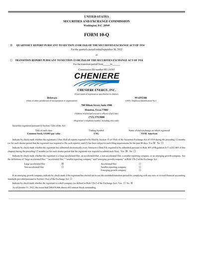 Thumbnail Cheniere Energy
 Quarterly Report 2022-q3