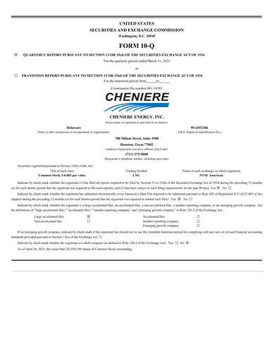 Thumbnail Cheniere Energy
 Quarterly Report 2023-q1