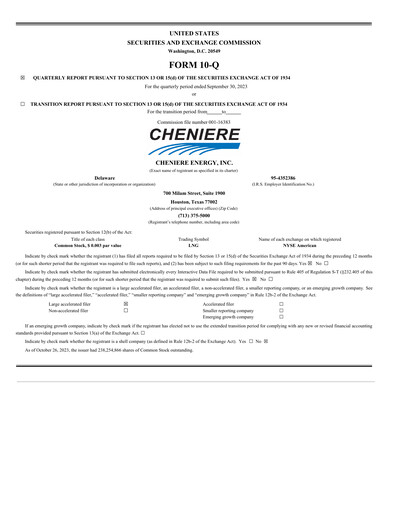 Thumbnail Cheniere Energy
 Quarterly Report 2023-q3