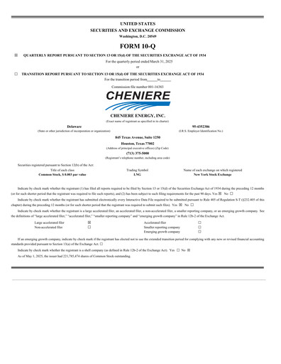Thumbnail Cheniere Energy
 Quarterly Report 2025-q1