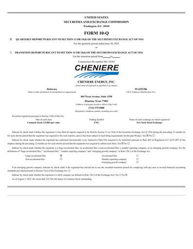 Thumbnail Cheniere Energy
 Quarterly Report 2025-q2