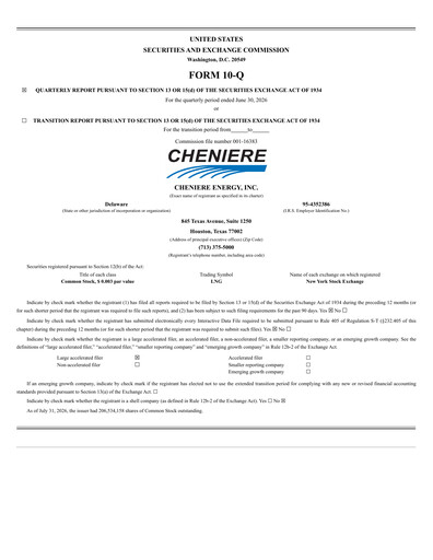 Thumbnail Cheniere Energy
 Quarterly Report 2026-q2