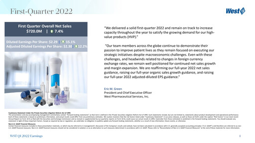 Thumbnail West Pharmaceutical Services Quarterly Report 2022-q1