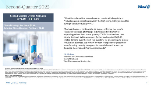 Thumbnail West Pharmaceutical Services Quarterly Report 2022-q2