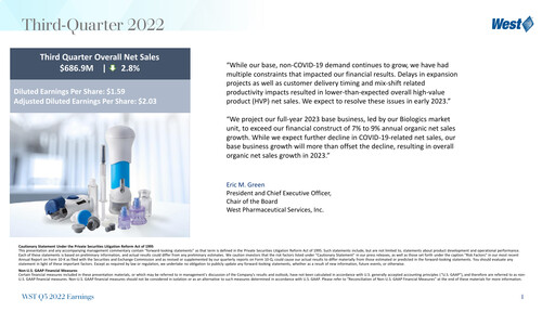 Thumbnail West Pharmaceutical Services Quarterly Report 2022-q3