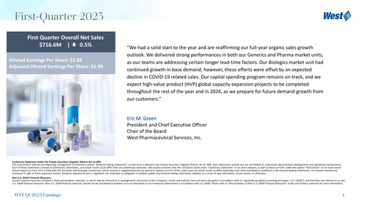 Thumbnail West Pharmaceutical Services Quarterly Report 2023-q1