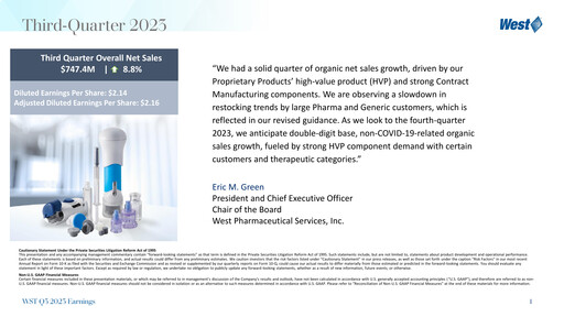 Thumbnail West Pharmaceutical Services Quarterly Report 2023-q3