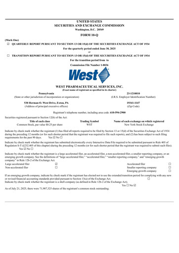 Vorschaubild West Pharmaceutical Services Quartalsbericht 2025-q2