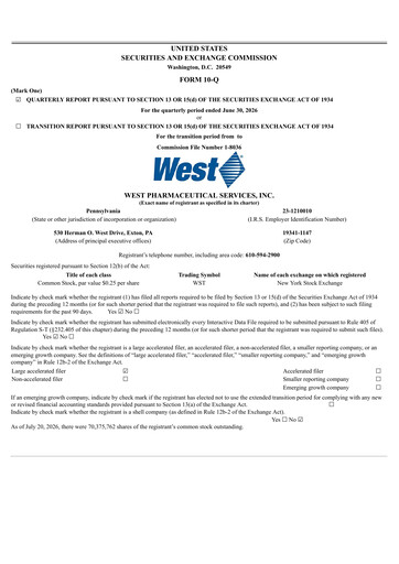 Vorschaubild West Pharmaceutical Services Quartalsbericht 2026-q2