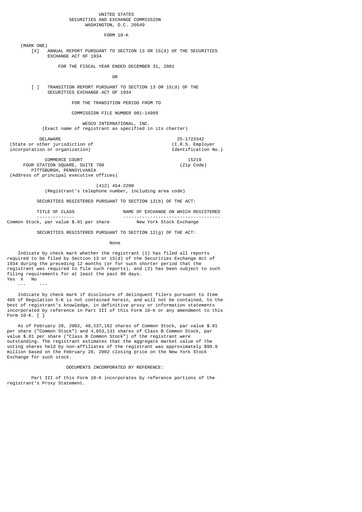 Thumbnail WESCO International
 Annual Report 2001