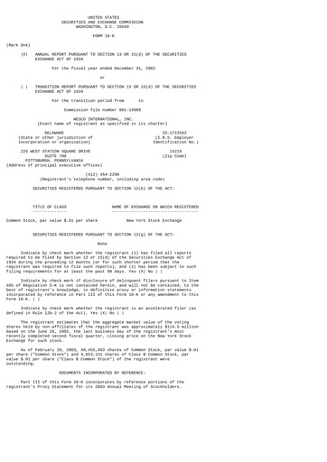 Thumbnail WESCO International
 Annual Report 2002