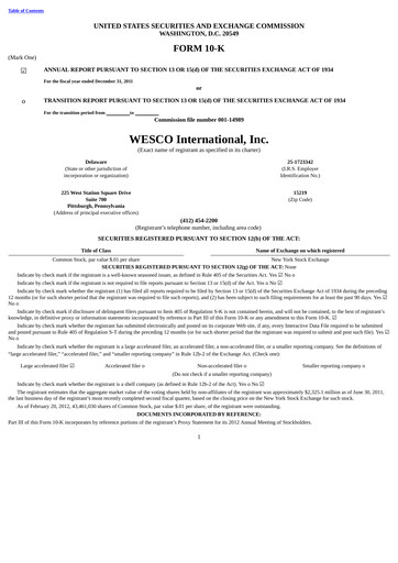 Thumbnail WESCO International
 Annual Report 2011