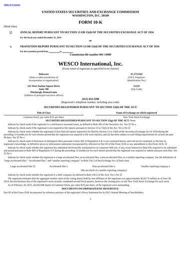 Thumbnail WESCO International
 Annual Report 2014