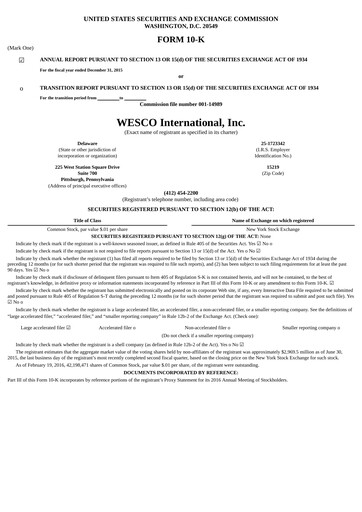 Thumbnail WESCO International
 Annual Report 2015