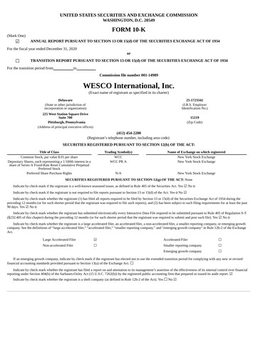 Thumbnail WESCO International
 Annual Report 2020