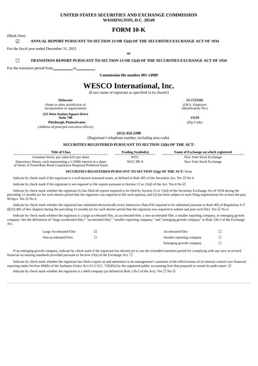 Thumbnail WESCO International
 Annual Report 2021