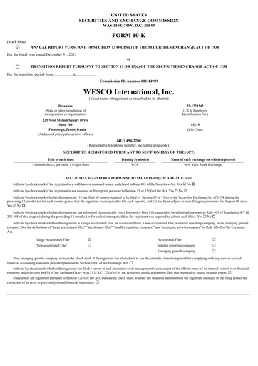 Thumbnail WESCO International
 Annual Report 2025