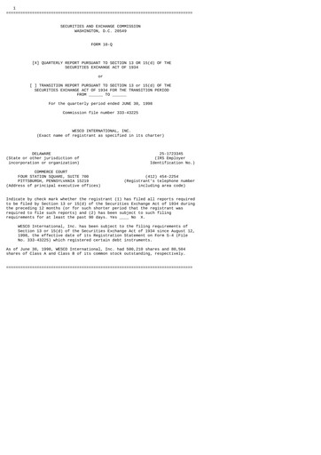 Thumbnail WESCO International
 Quarterly Report 1998-q2