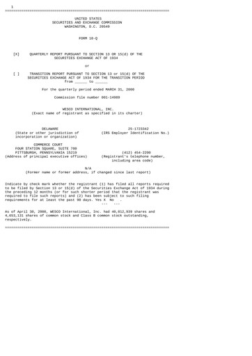 Thumbnail WESCO International
 Quarterly Report 2000-q1