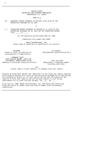 Thumbnail WESCO International
 Quarterly Report 2000-q2