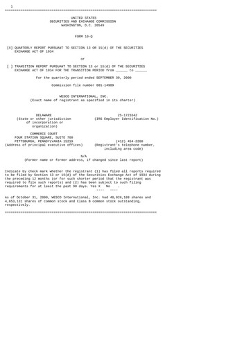 Thumbnail WESCO International
 Quarterly Report 2000-q3