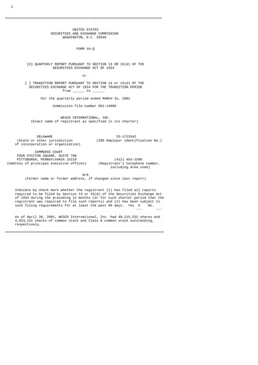 Thumbnail WESCO International
 Quarterly Report 2001-q1