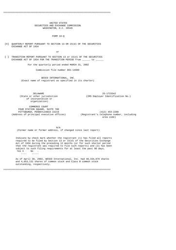 Thumbnail WESCO International
 Quarterly Report 2002-q1