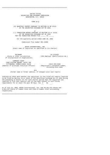 Thumbnail WESCO International
 Quarterly Report 2002-q2