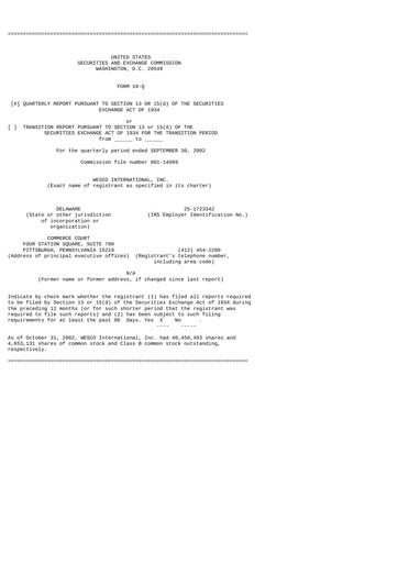 Thumbnail WESCO International
 Quarterly Report 2002-q3
