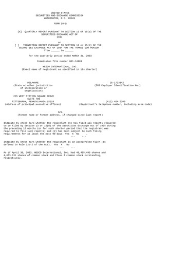Thumbnail WESCO International
 Quarterly Report 2003-q1