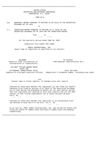 Thumbnail WESCO International
 Quarterly Report 2003-q2