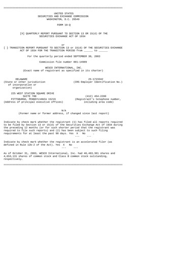 Thumbnail WESCO International
 Quarterly Report 2003-q3