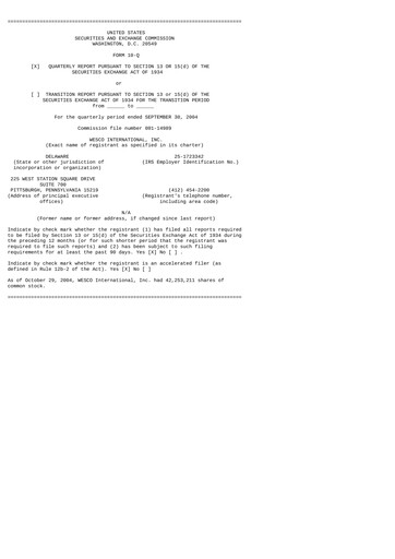 Thumbnail WESCO International
 Quarterly Report 2004-q3