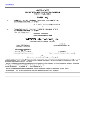 Thumbnail WESCO International
 Quarterly Report 2007-q3