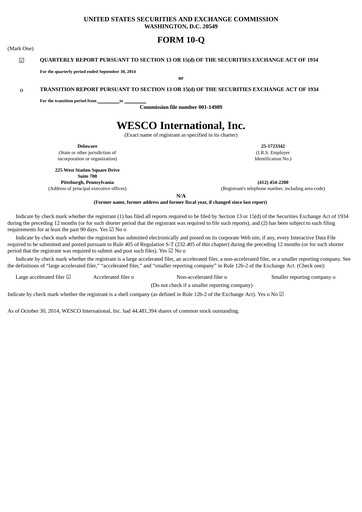 Thumbnail WESCO International
 Quarterly Report 2014-q3