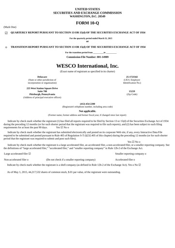 Thumbnail WESCO International
 Quarterly Report 2015-q1