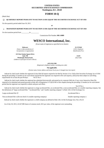 Thumbnail WESCO International
 Quarterly Report 2015-q2